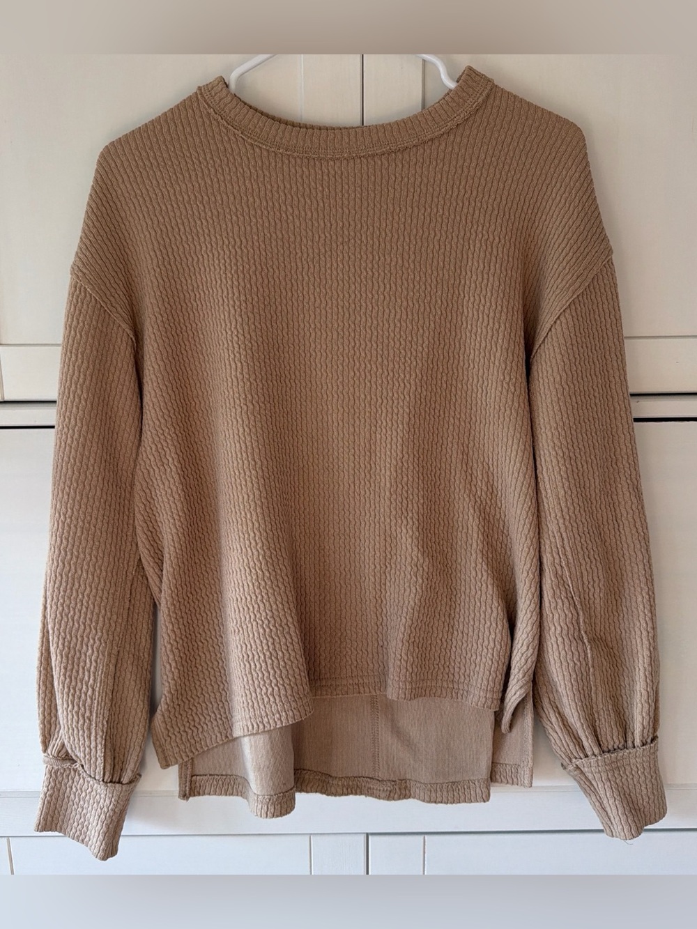 Dry Goods Taupe Waffle-Knit Crewneck Sweater